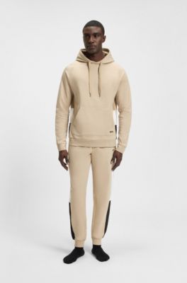 Sudadera con capucha en felpa de algod&oacute;n con paneles a rayas, Beige claro