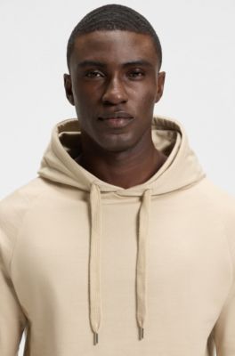 Sudadera con capucha en felpa de algod&oacute;n con paneles a rayas, Beige claro