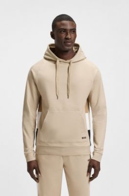 Sudadera con capucha en felpa de algod&oacute;n con paneles a rayas, Beige claro
