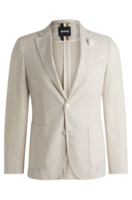 Blazer slim fit en tejido con microdibujo, Blanco