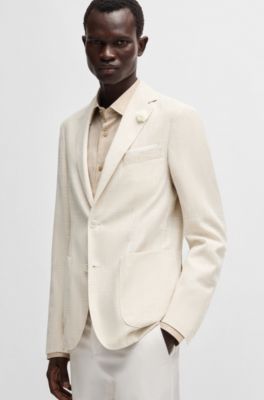Blazer slim fit en tejido con microdibujo, Blanco