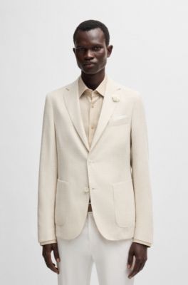 Blazer slim fit en tejido con microdibujo, Blanco