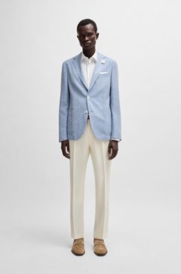 Blazer slim fit en tejido con microdibujo, Celeste