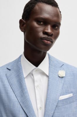 Blazer slim fit en tejido con microdibujo, Celeste