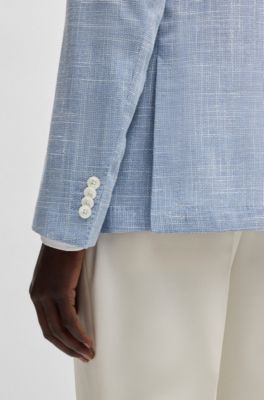 Blazer slim fit en tejido con microdibujo, Celeste