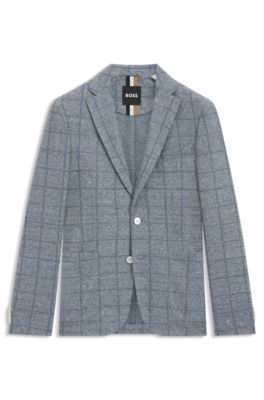 Blazer slim fit en tejido el&aacute;stico a cuadros, Celeste