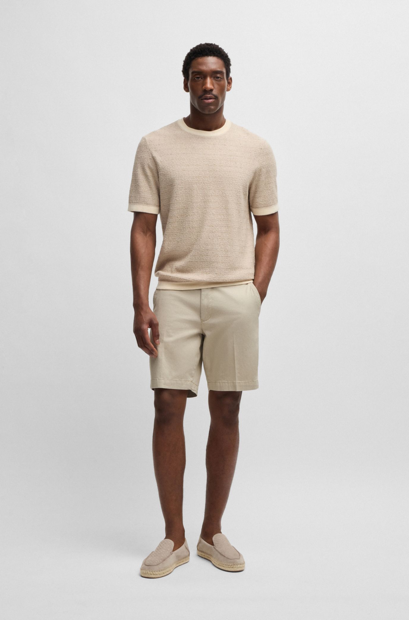 BOSS - Slim-fit shorts in micro-patterned stretch cotton