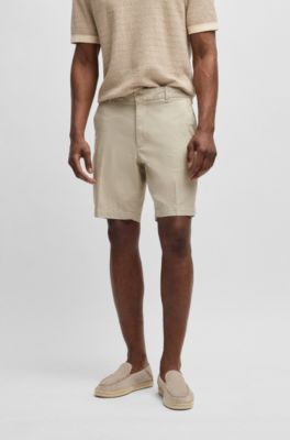 Slim-fit shorts in micro-patterned stretch cotton, Light Beige