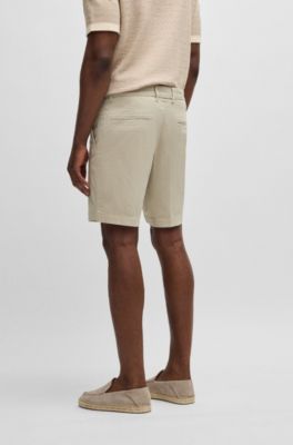 Shorts slim fit en algod&oacute;n el&aacute;stico con microestampado, Beige claro