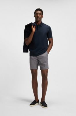 Slim-fit shorts in micro-patterned stretch cotton, Grey