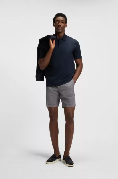 Slim-fit shorts in micro-patterned stretch cotton