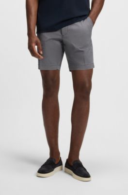 Slim-fit shorts in micro-patterned stretch cotton, Grey