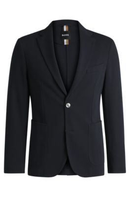 BOSS - Slim-fit blazer in micro-patterned cotton - Dark Blue