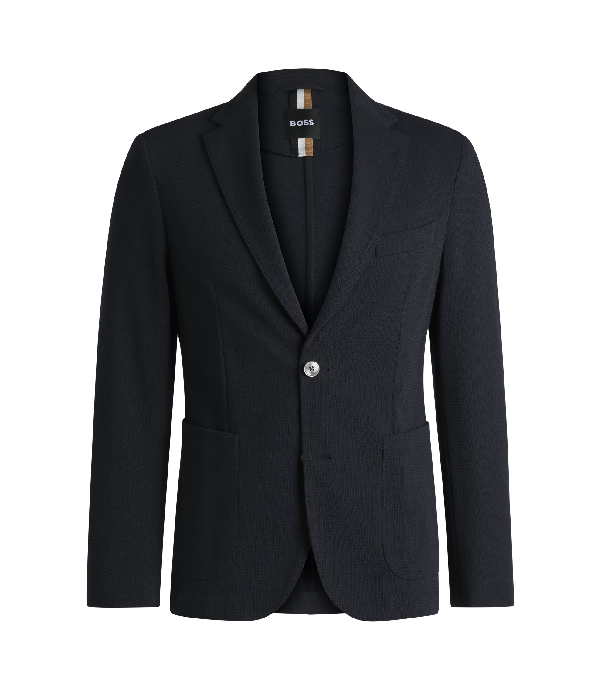 BOSS - Slim-fit blazer in micro-patterned cotton - Dark Blue