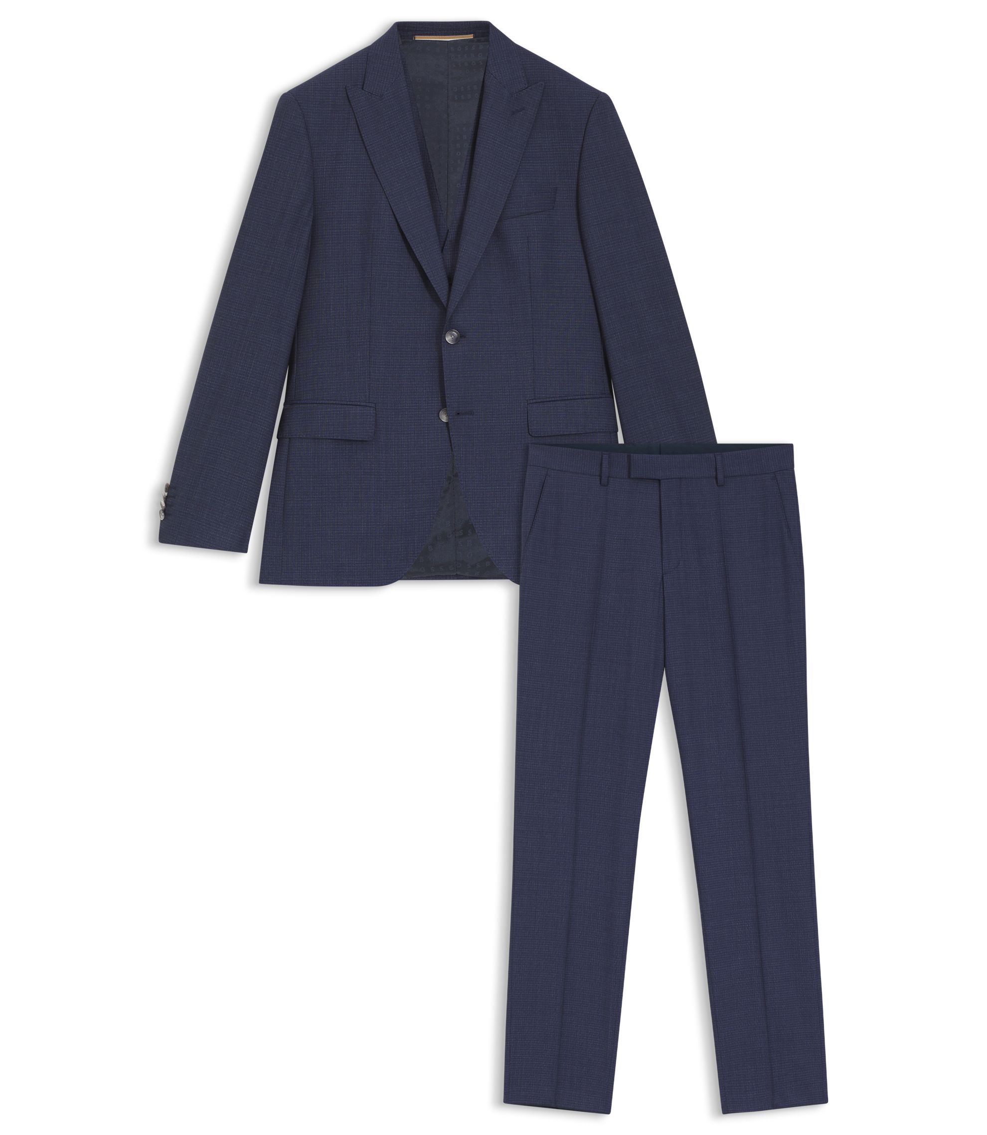 BOSS - Regular-fit three-piece suit in stretch wool - Dark Blue