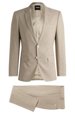 Costume Slim en lin m&eacute;lang&eacute; &agrave; micro&nbsp;motif, Beige clair