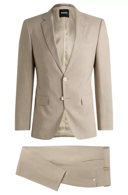 Slim-fit suit in a micro-patterned linen blend