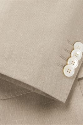 Costume Slim en lin m&eacute;lang&eacute; &agrave; micro&nbsp;motif, Beige clair