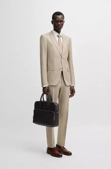 Slim-fit suit in a micro-patterned linen blend