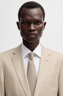 Costume Slim en lin m&eacute;lang&eacute; &agrave; micro&nbsp;motif, Beige clair