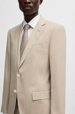 Costume Slim en lin m&eacute;lang&eacute; &agrave; micro&nbsp;motif, Beige clair