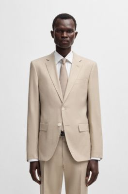 Costume Slim en lin m&eacute;lang&eacute; &agrave; micro&nbsp;motif, Beige clair