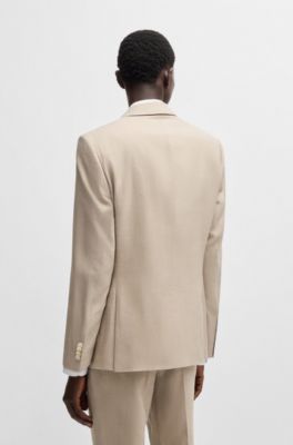 Costume Slim en lin m&eacute;lang&eacute; &agrave; micro&nbsp;motif, Beige clair