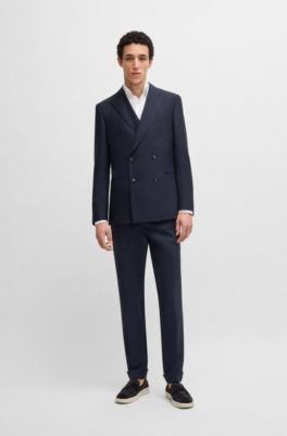 Melange suit in wool with natural stretch, Dark Blue