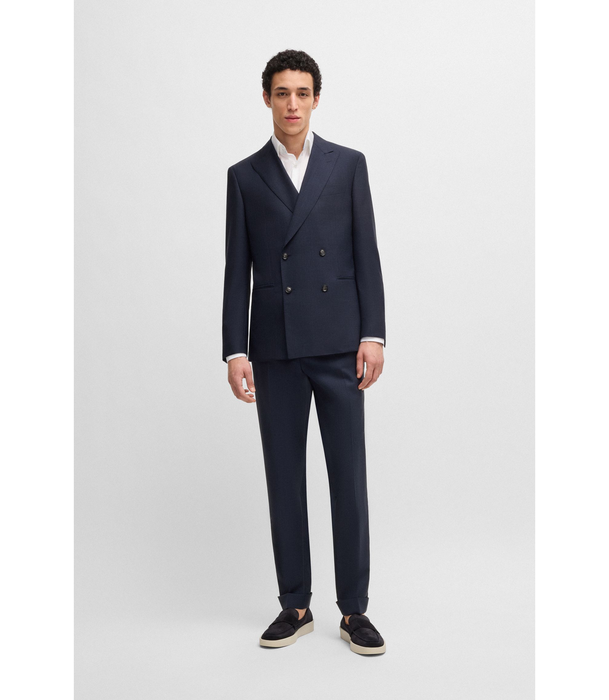 BOSS Traje jaspeado en lana virgen con elástico natural Azul