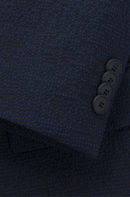 Two-piece suit in performance-stretch seersucker, Dark Blue
