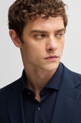 Two-piece suit in performance-stretch seersucker, Dark Blue