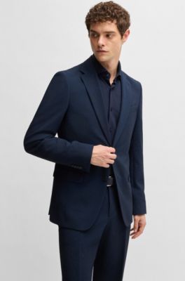 Two-piece suit in performance-stretch seersucker, Dark Blue
