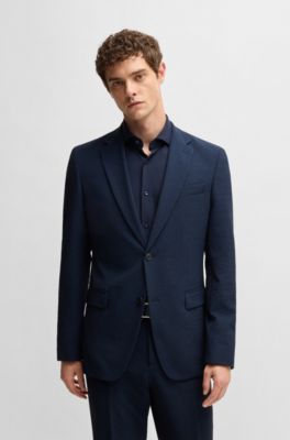 Two-piece suit in performance-stretch seersucker, Dark Blue