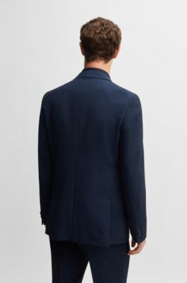 Two-piece suit in performance-stretch seersucker, Dark Blue