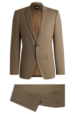 Traje slim fit de pa&ntilde;o el&aacute;stico, Beige claro