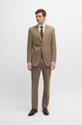 Traje slim fit de pa&ntilde;o el&aacute;stico, Beige claro