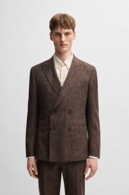 Traje de dos piezas en tweed estampado, Marr&oacute;n oscuro