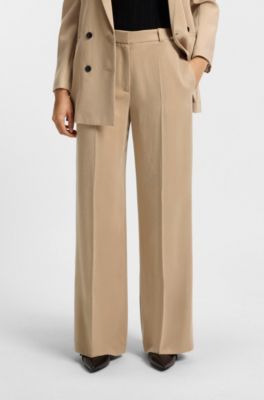 Regular-fit trousers with wide leg, Light Beige