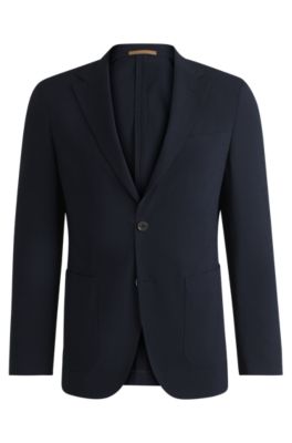 Slim-fit blazer in wool seersucker with silk, Dark Blue
