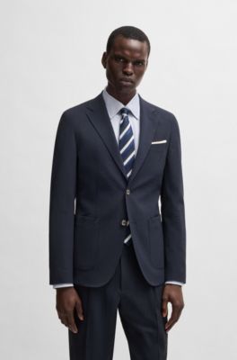 Slim-fit blazer in wool seersucker with silk, Dark Blue