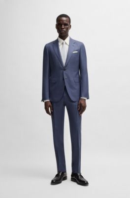 Slim-fit shirt in striped Italian-made cotton, Dark Blue