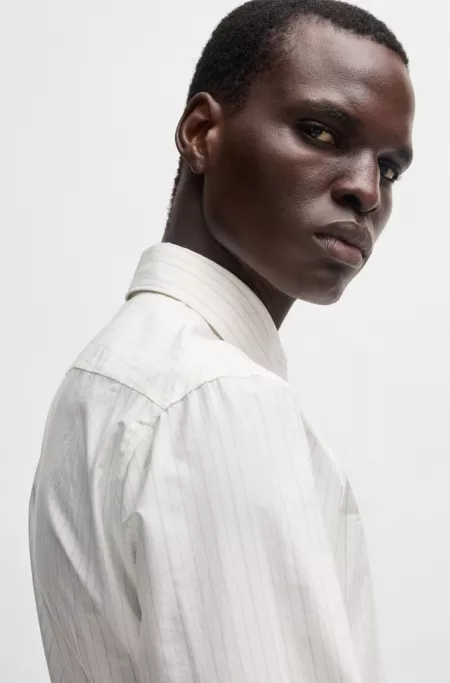 Slim-fit shirt in striped Italian-made cotton