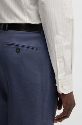 Slim-fit shirt in striped Italian-made cotton, Dark Blue