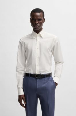 Chemise Slim en coton italien &agrave; rayures, Bleu fonc&eacute;