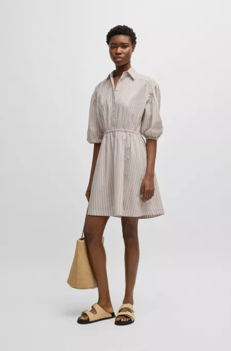 Striped-cotton shirt dress with elasticated waist