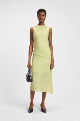Pliss&eacute; dress with layered effect, Green