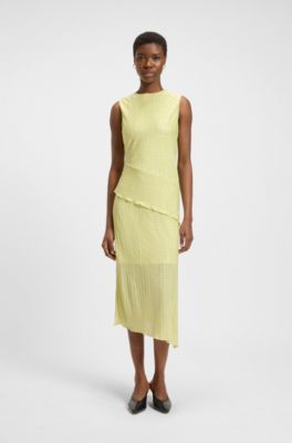 Pliss&eacute; dress with layered effect, Green