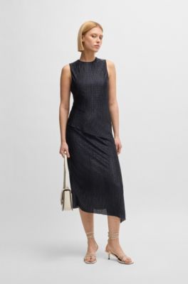 Pliss&eacute; dress with layered effect, Dark Blue