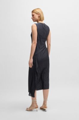 Pliss&eacute; dress with layered effect, Dark Blue