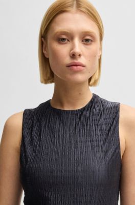 Pliss&eacute; dress with layered effect, Dark Blue